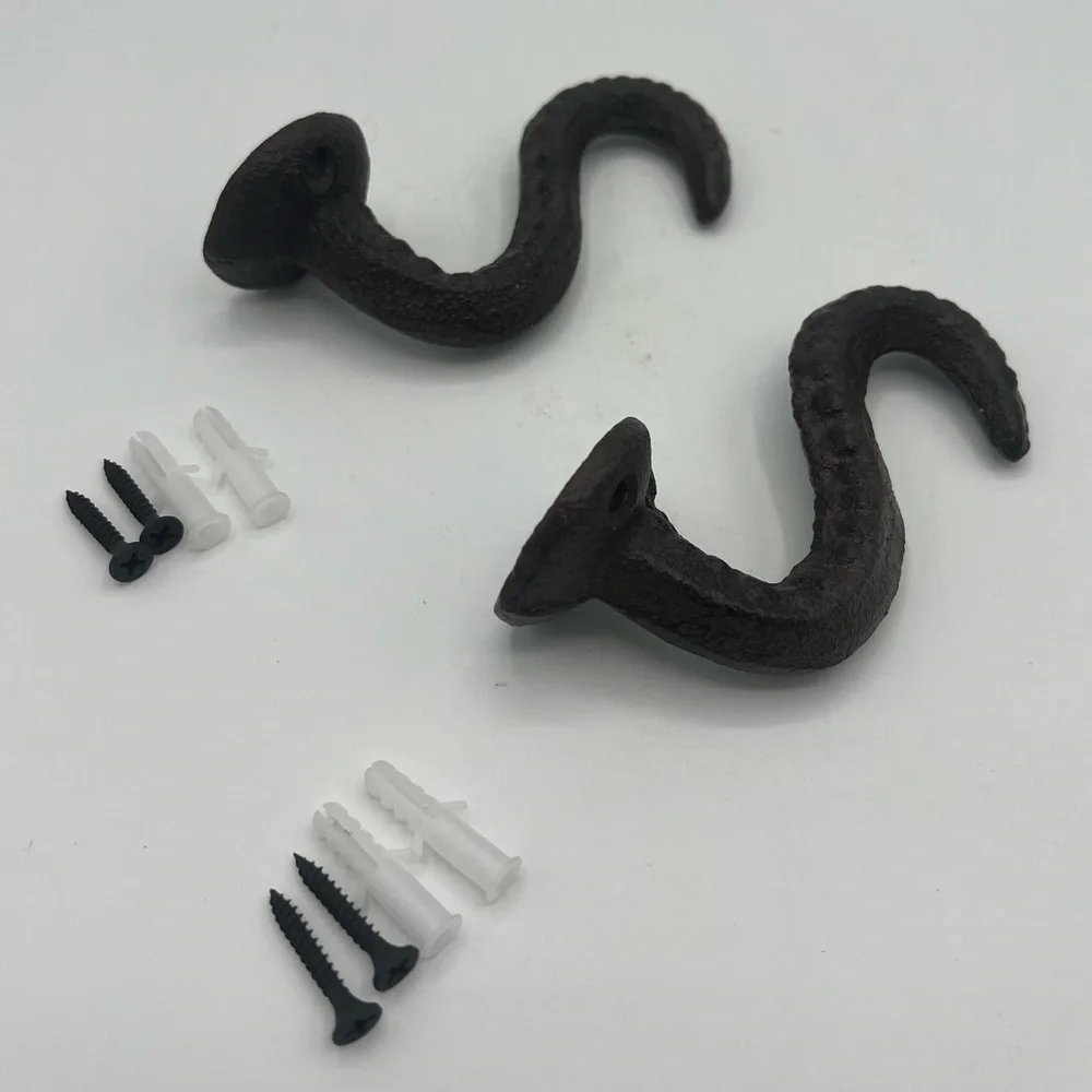 2 Brown Cast Iron Wall Hooks OCTOPUS TENTACLE, Bathroom Towel/Coat Hook Nautical